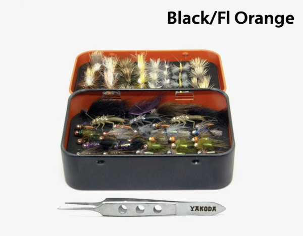 Yakoda Fly Tin and Tweezer Combo Black Orange